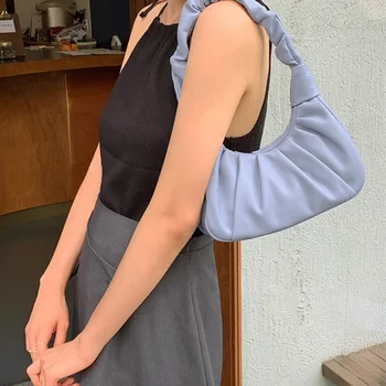 

Romantic French Niche Soft Leather Underarm Women HandBag Portable Purple Cloud Bag Fashion Shoulder Bag POKZ