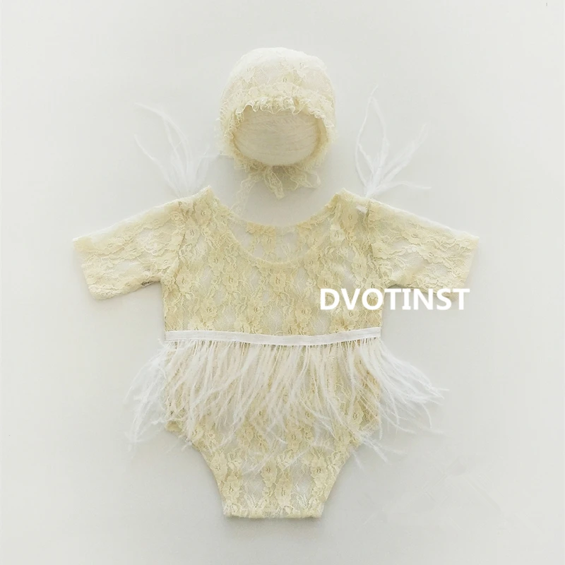 Dvotinst/реквизит для фотосессии новорожденных; вязаные крючком кружевные наряды; одежда; комбинезон; аксессуары для фотосессии в студии - Цвет: Бежевый