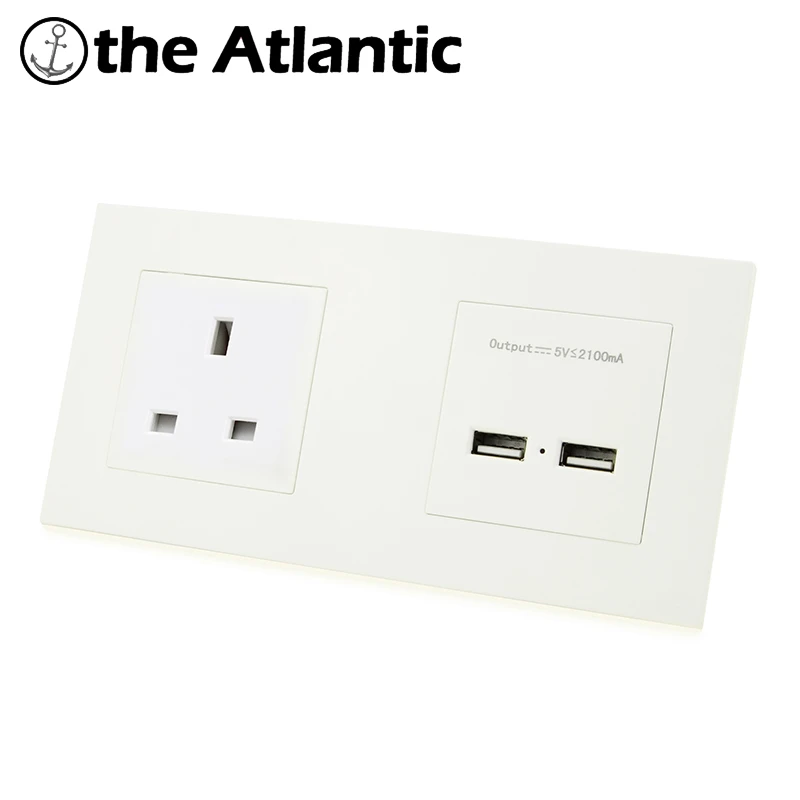 

Atlectric UK Standard Plug Power Socket Dual USB Charging Port Double Wall Socket Plastic Panel Electrical Outlet 172mm*86mm
