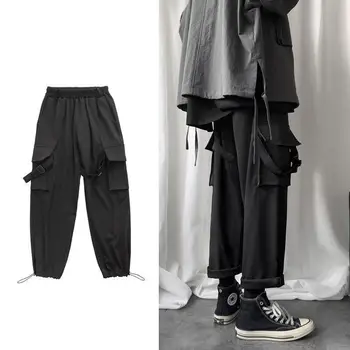 

The new tide brand multi-pocket men's overalls casual fashion solid color hip-hop loose increase beam feet men's nine-point pant