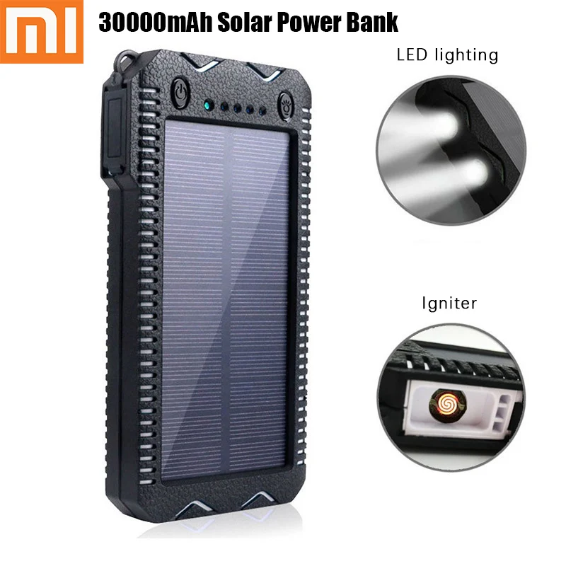  Xiaomi caliente 30000mAh banco de energía Solar impermeable a prueba de polvo doble salida USB lint