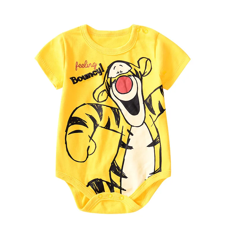 Одежда для малышей с Микки, хлопок, комбинезон унисекс, для маленьких мальчиков и девочек, с короткими рукавами, летняя Милая одежда с рисунком медведя, Тигра для малышей 0-24 месяцев
