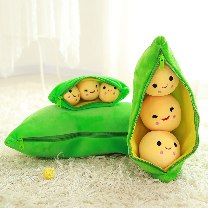 new 40-50CM pea pod cute filled plant doll child plush toy pea pillow toy 3 bean belt cloth bag creative plush 2 color WJ096