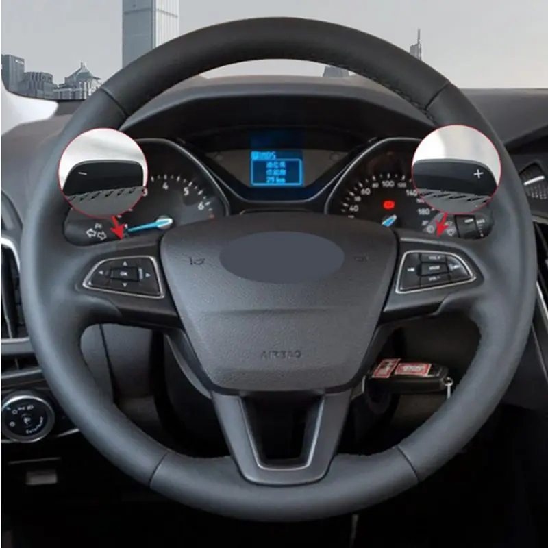 DIY черный мягкий из искусственной кожи чехол рулевого колеса автомобиля для Ford Focus 3- Kuga- Escape C-MAX Ecosport