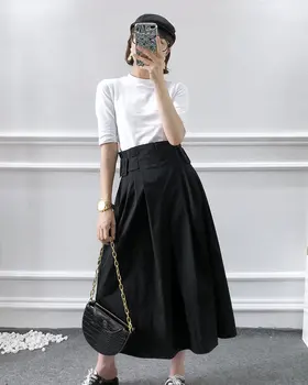 

Bonjean Winter Women's Bud Skirt with Belt Solid Anke Length Casual High Waist Long Skirts Women Thick Fahion Female Falda