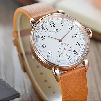 

New Arrival Parnis 42mm White Dial Automatic Mechanical Men's Watch Sapphire Gold Case Men Watches relogios masculinos Man Clock