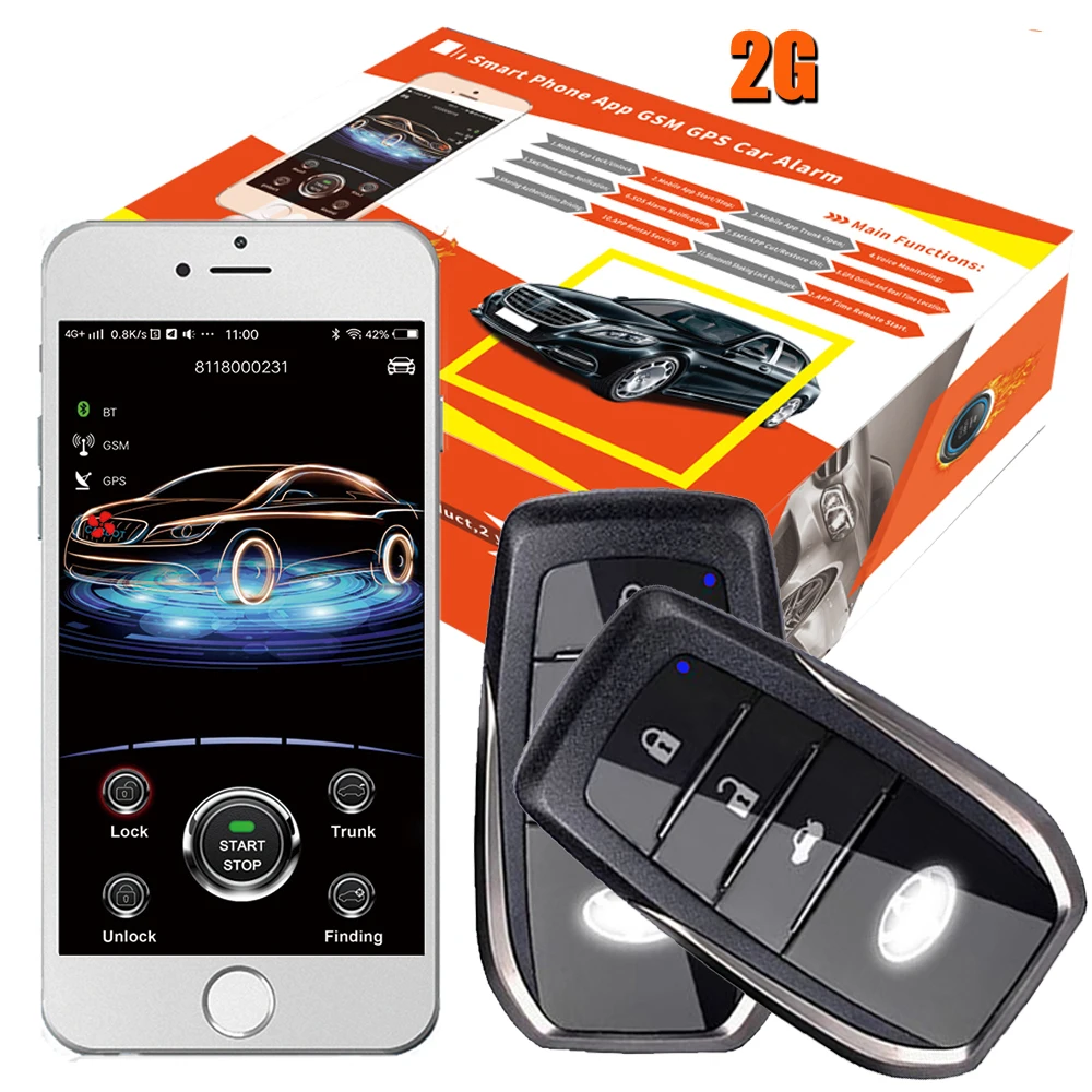 

2g Smartphone gsm&gps car alarm compatible auto central lock car engine start stop system