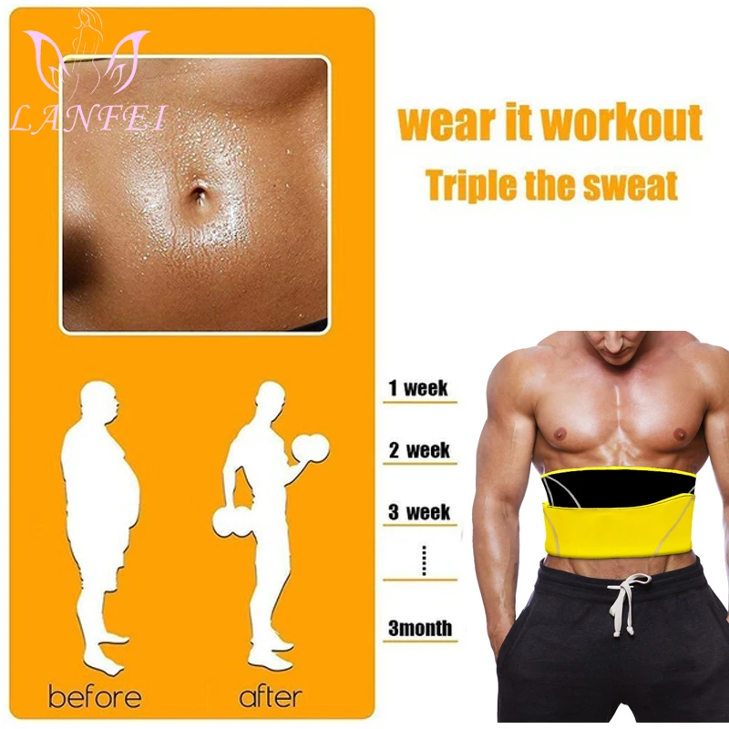 LANFEI Men Waist Trainer Belts Sauna Slimming Body Shapers Girdle Neoprene Workout Sweat Waist Trimmer Corset for Weight Loss