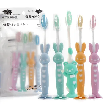 

4pcs/kit Kids Toothbrush Cute Cartoon Bear Rabbit Silicone Soft Tooth Brush Anti Slip Portable Teeth Brushes For Children Baby