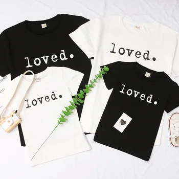 

Loved Mini Print Family Matching T Shirt Cotton Mom Kids Baby Girls Boys Cute Tops Lovely Soft Letter Print Tops