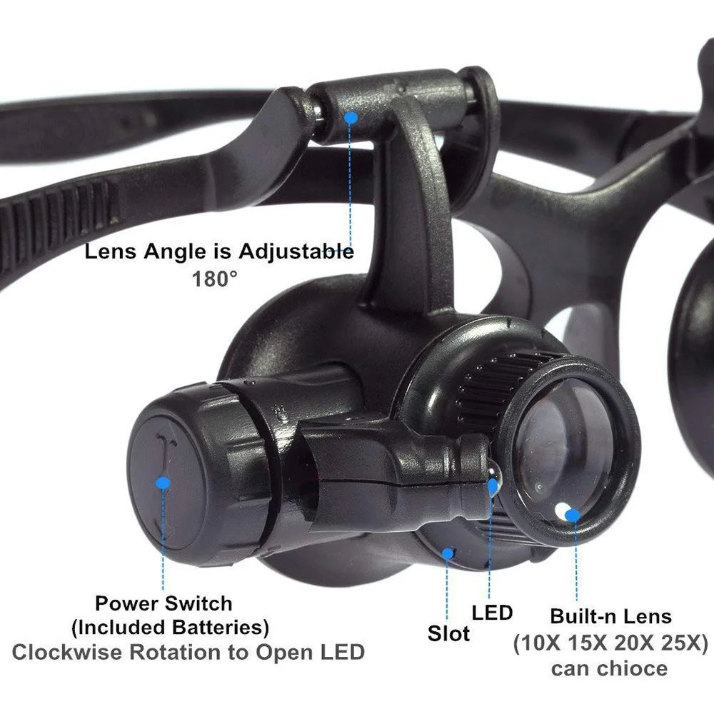 Adband 10X 15X 20X 25X светодиодный светильник очки крепление для очков Лупа двойной глаз Лупа увеличительное стекло Сменные линзы