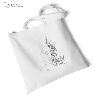 

Lychee Harajuku Letter Printed White Canvas Bag Storage Foldable Large Travel Bag Shoulder Bag Environmental Reusable Handbag