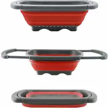 Кухонные инструменты дуршлаг складной, раковина для овощей/дуршлаг для фруктов фильтр с выдвижной ручкой(зеленый и красный) силикагель