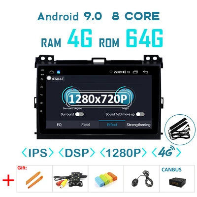 Carplay 1280*720P Android 9,0 4G 64G gps радио для Toyota LAND CRUISER Prado 120 Lexus GX470 Навигация ips экран стерео без DVD - Цвет: 4G64GDSP 1280 canbus