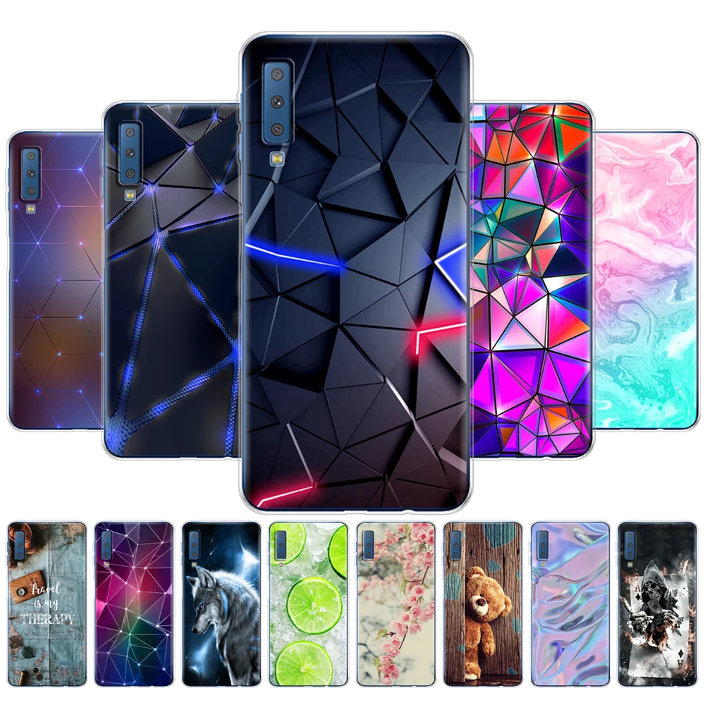 Cases For Samsung Galaxy A7 2018 Phone Cover silicon Colorful Printing Back Case A750 A750F 6.0 Inch | Мобильные телефоны и