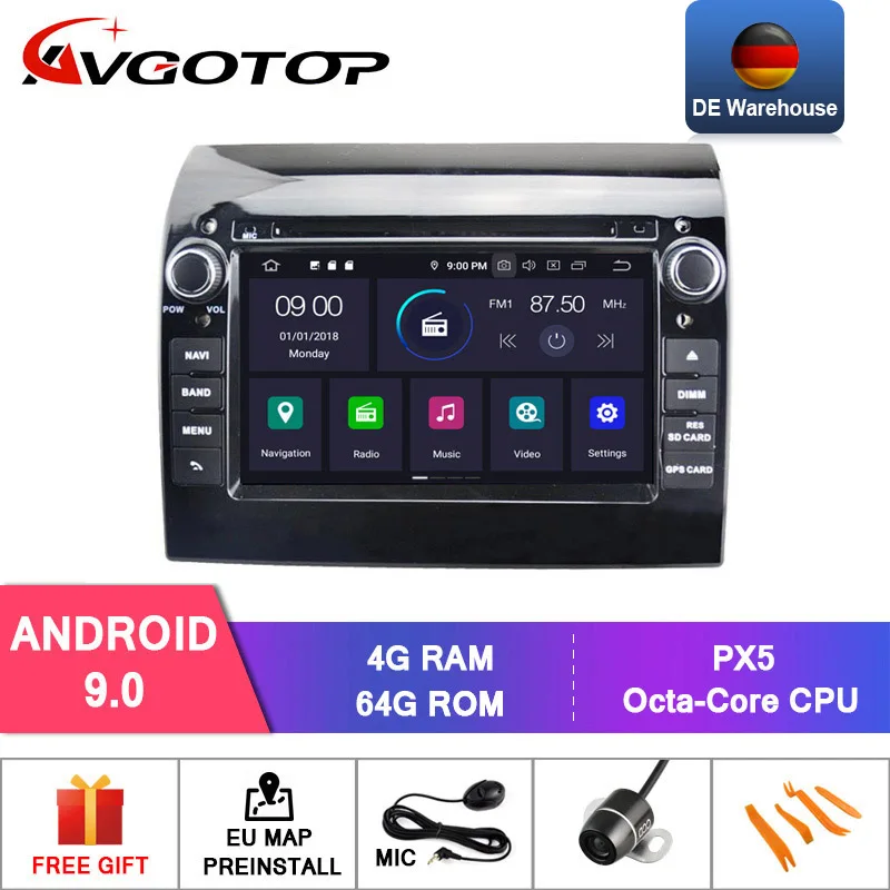 Discount DE STOCK!!! AVGOTOP 4+64GB CAR DVD PLAYER for FIAT DUCATO Android 9.0system Built-In WiFi Car Radio DVR/WIFI+DSP+DAB NAVIGATION 0