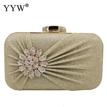 

Champagne Evening Bag Ruched Clutches For Women Crystal Clutch Beaded Rhinestone Purse Wedding Party Handbag Bridal Clutch Purse