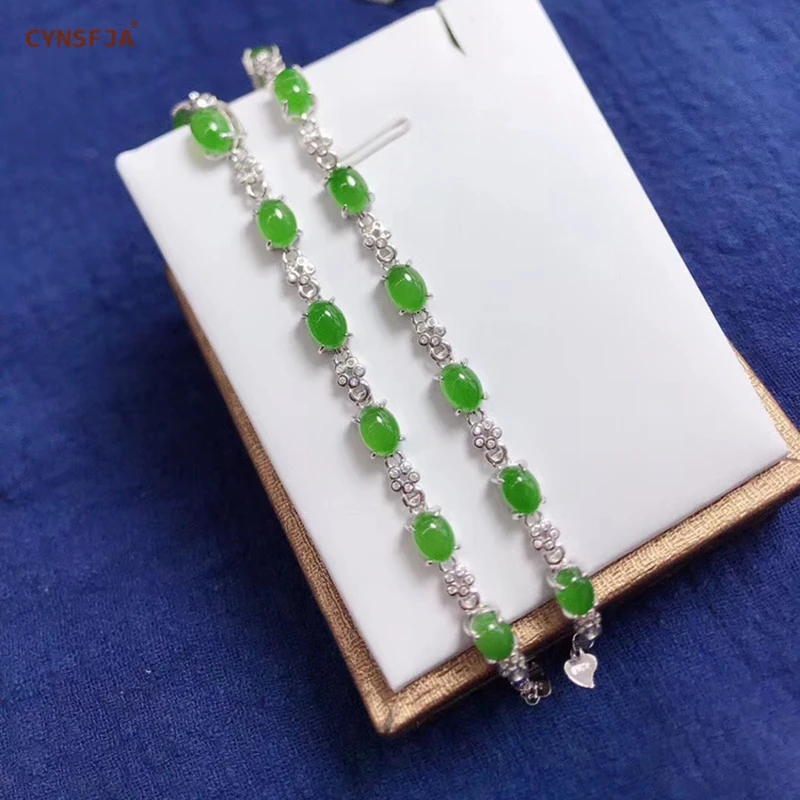 CYNSFJA Реал Certified(Hetian) нефрита Jade Jasper 925 пробы серебро Для женщин зеленый нефритовый браслет ювелирные украшения лучший подарок