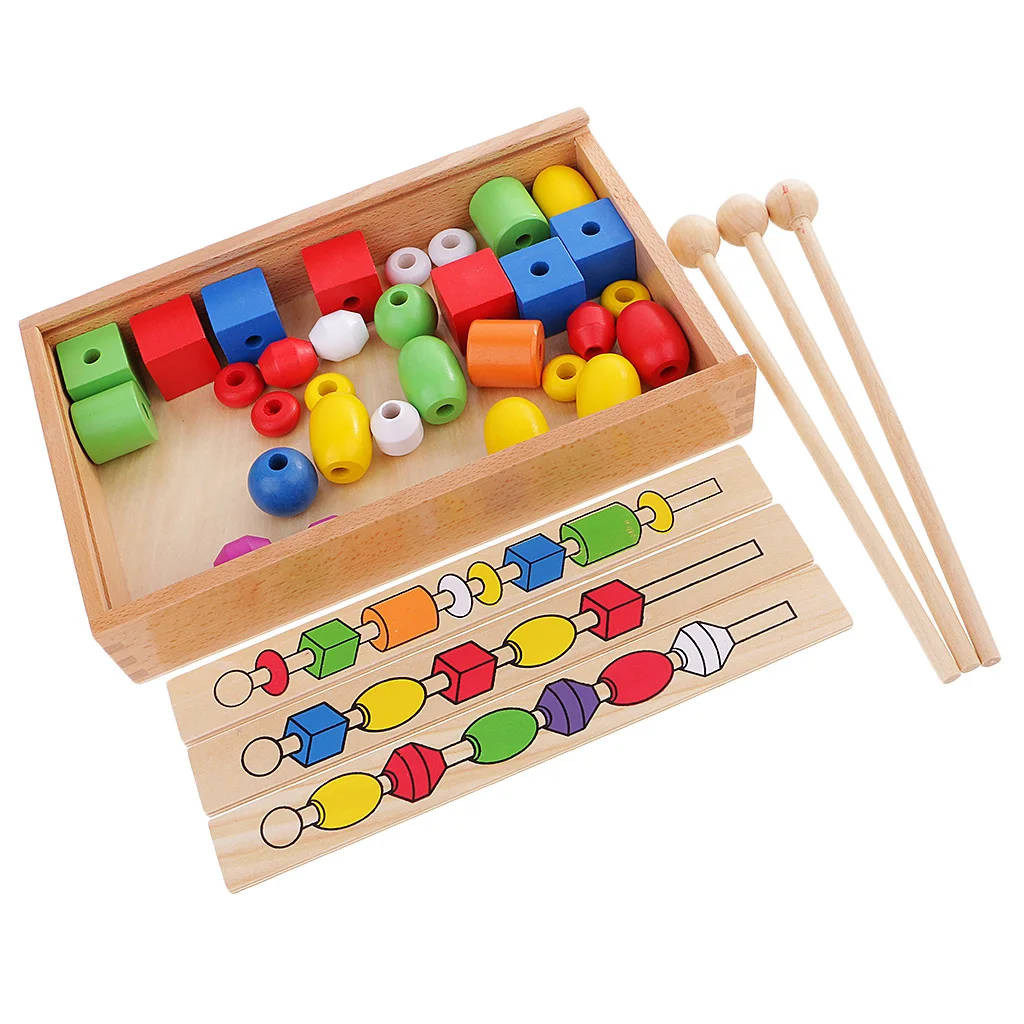 Montessori Early Wooden Toy Kids Child Stacking Beads Building Learning Toy Montessori Early Wooden Toy Kids Child Stacking Beads Building Learning Toy