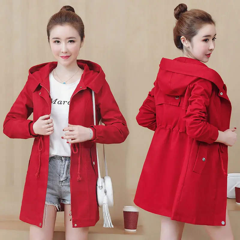 

Windbreaker women's mid-length spring and autumn Korean version of the slim slim long-length small jacket