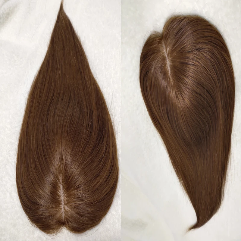 Base de seda para mujer, adorno de cabello humano Remy, Base de seda Rubio marrón con extensiones de piezas de cabello hechas a máquina, cierre superior por menos