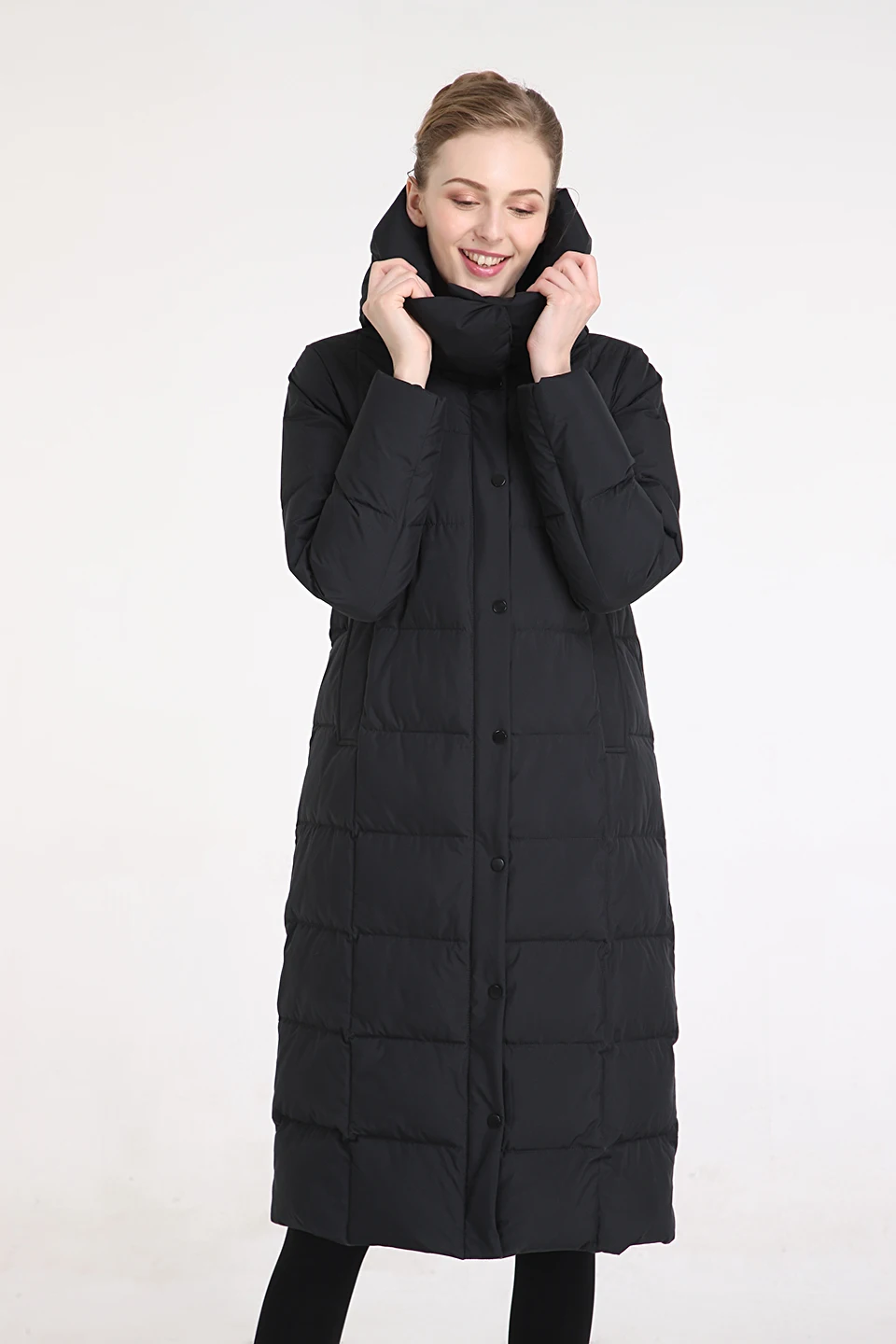 BURELLA женское свободное одноцветное пальто с капюшоном, длинное хлопковое пальто, зимнее уличное повседневное однобортное пальто с длинными рукавами, хлопковая куртка VN-252MW