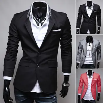 

Mens Cansual Jacket Slim Fit Two Button Blazer Business Clothes Party Coats