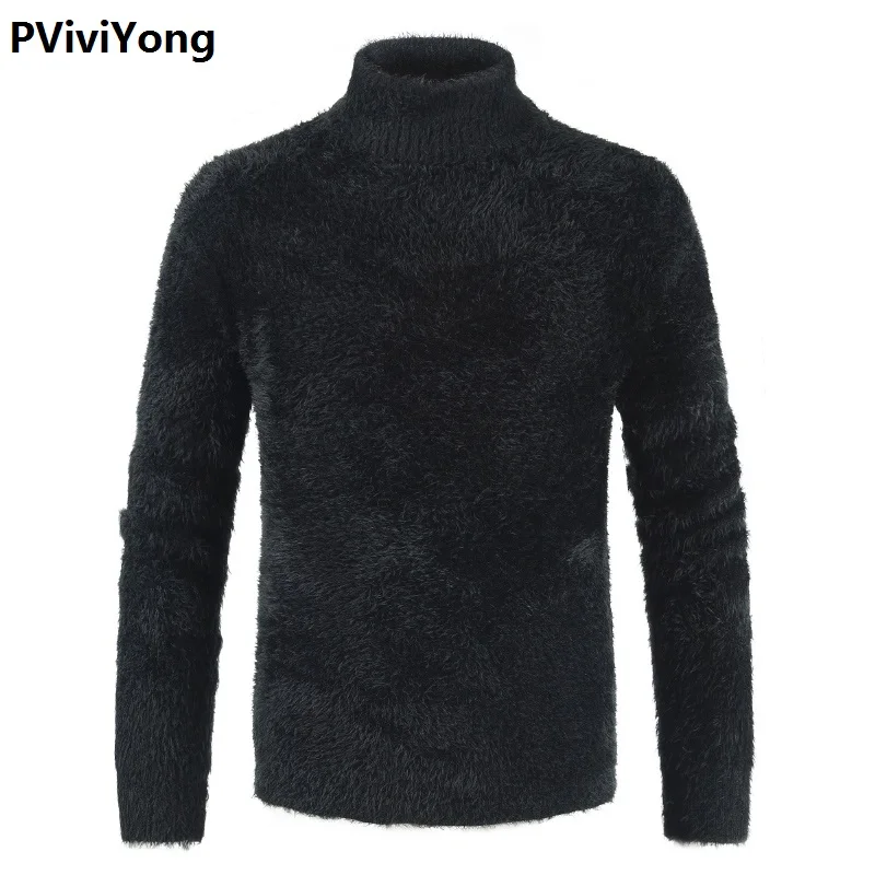 PViviYong Новое поступление осенний высококачественный мужской свитер с принтом и высоким воротником, мужские повседневные тонкие пуловеры 316 - Цвет: Черный