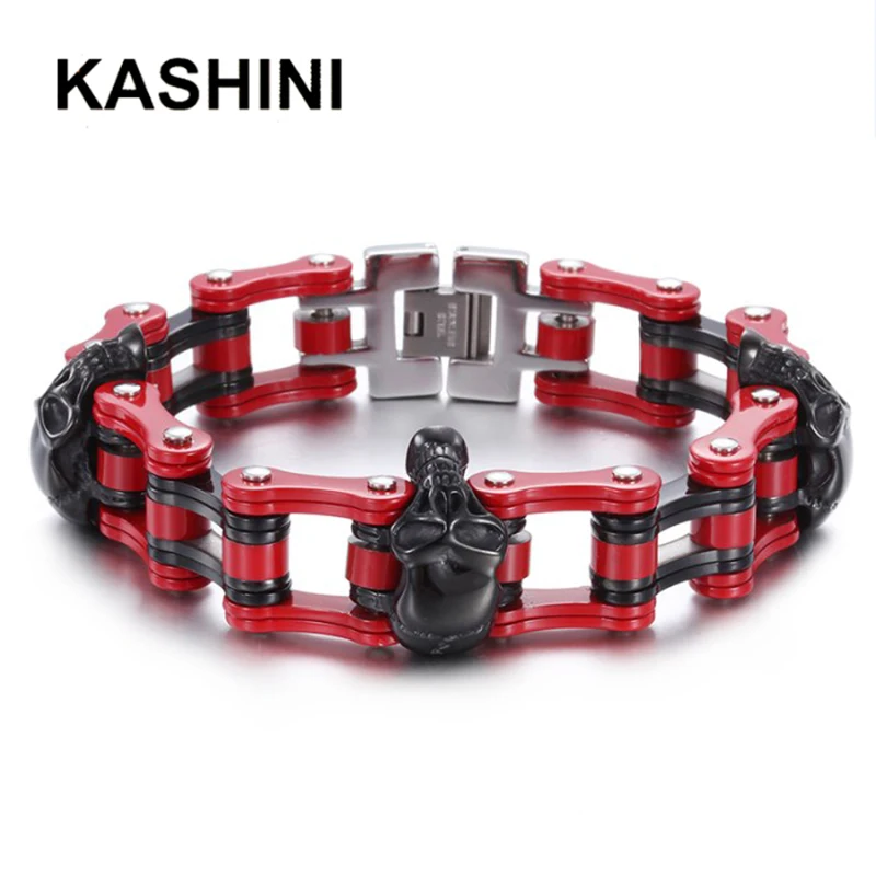 

KASHINI Motorcycle Chain Red Bicycle Bike Bracelets fashion bracelets man 2019 Jewelry Punk bracelet men Bangles Gift