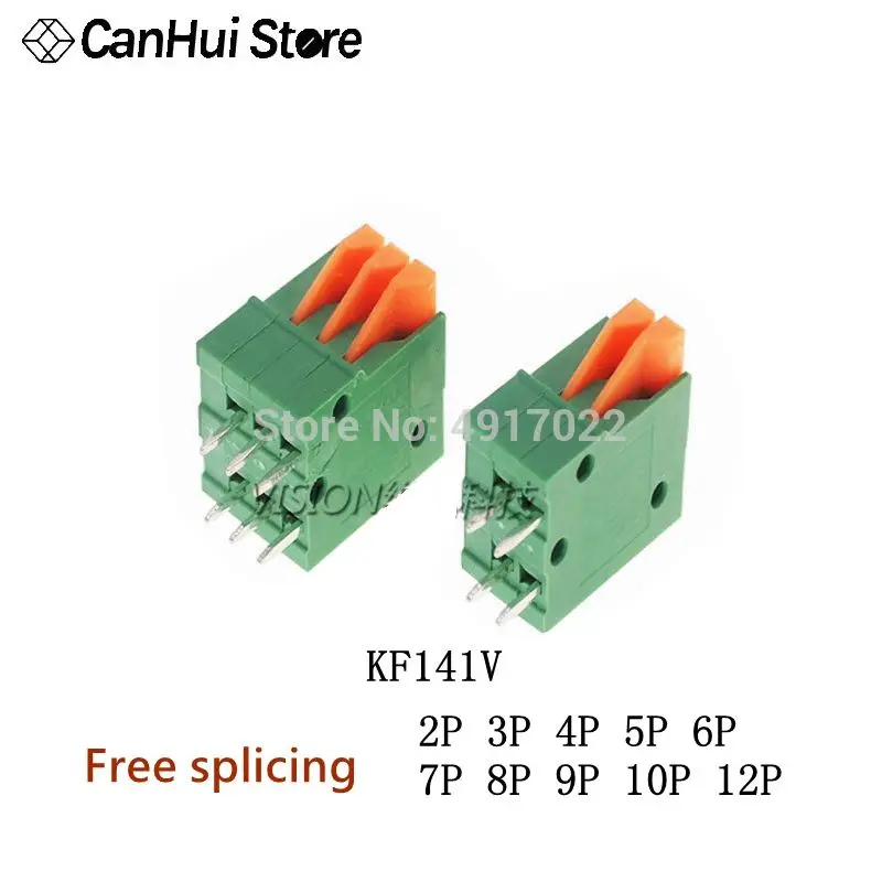5 PCS KF141R KF141V 2 54mm Pitch PCB Straight foot connections 2/3/4/5/6 /7/8/9/10 P Spring Screless copper Terminal Block Split |