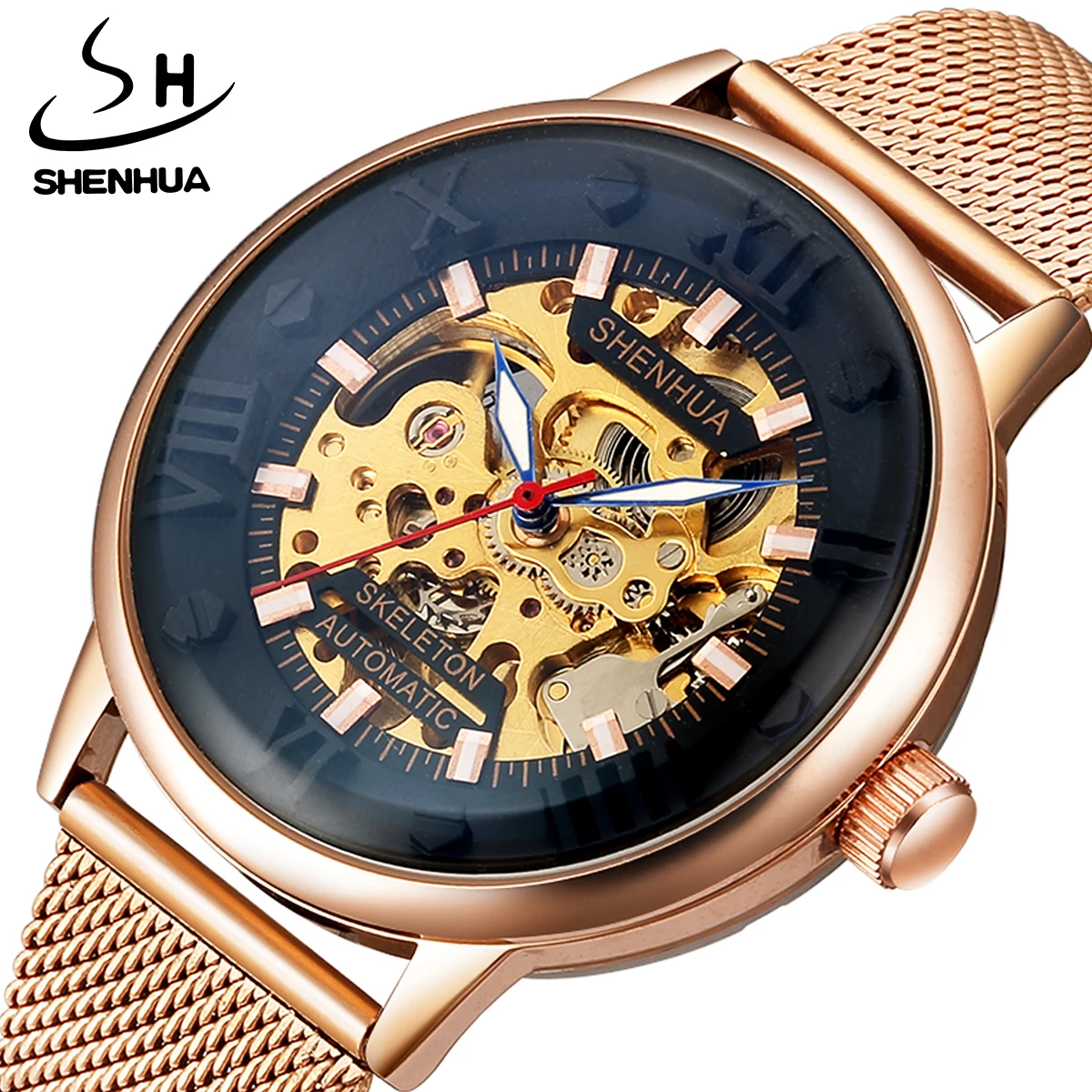 SHENHUA Casual Women Watch Fashion Female Watches Automatic Mechanical Men Watch Waterproof Rose Gold Couple Lover Ladies Clock fully automatic small fresh solid color ladies umbrella simple literary folding sunscreen sunny rain sun umbrella sunscreen