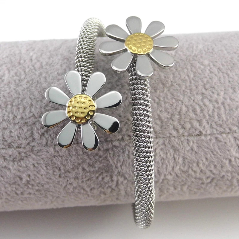 Fashion Jewelry Bracelets For Women Stainless Steel Elastic Flower Bracelets & Bangles Female gift bangle bracelet stainless steel bracelet