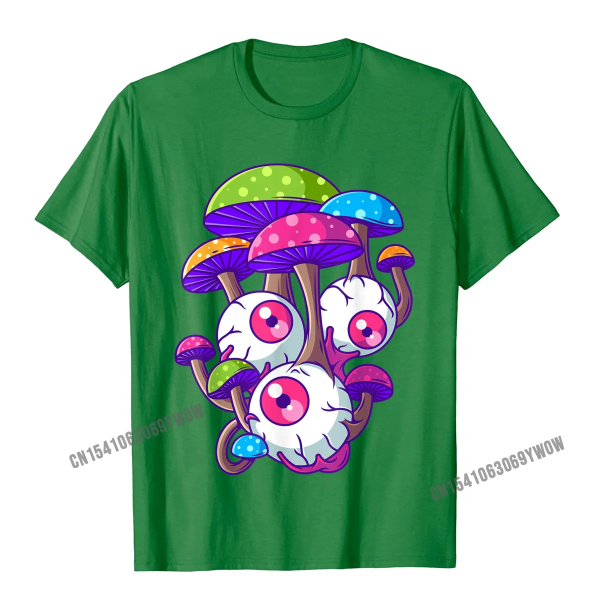 Unique Gift T-shirts High Quality Lovers Day Short Sleeve O-Neck Tees Pure Cotton Men's Comics Tee-Shirt Wholesale Psychedelic Mushroom Hippie Magic Fungus Shrooms Trance Rave T-Shirt__699 green