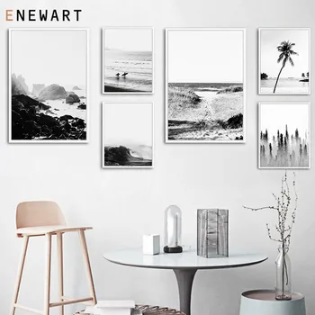 

Black White Nature Ocean Wave Landscape Wall Painting Picture Nordic Surfing Poster Canvas Art Print for Living Room Home Decor
