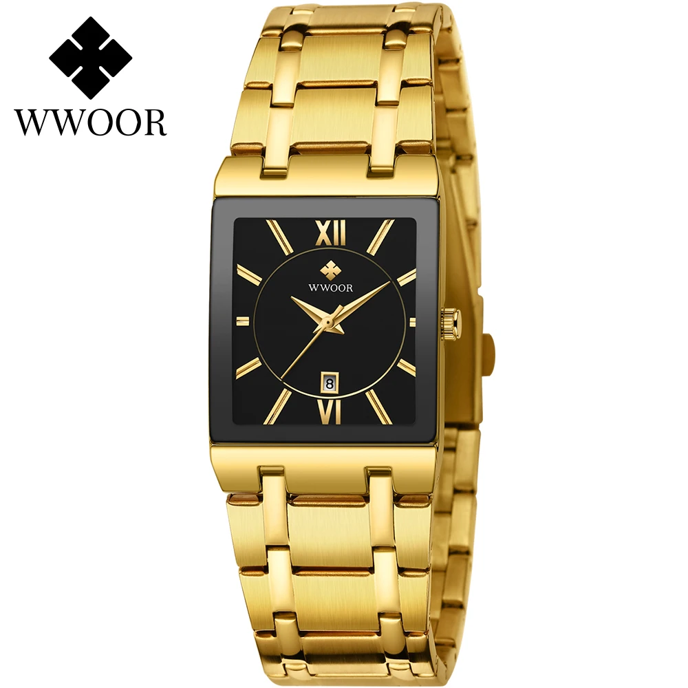 Women Watches Square Waterproof WWOOR Ladies Dress Gold Top-Brand Fashion Luxury Business