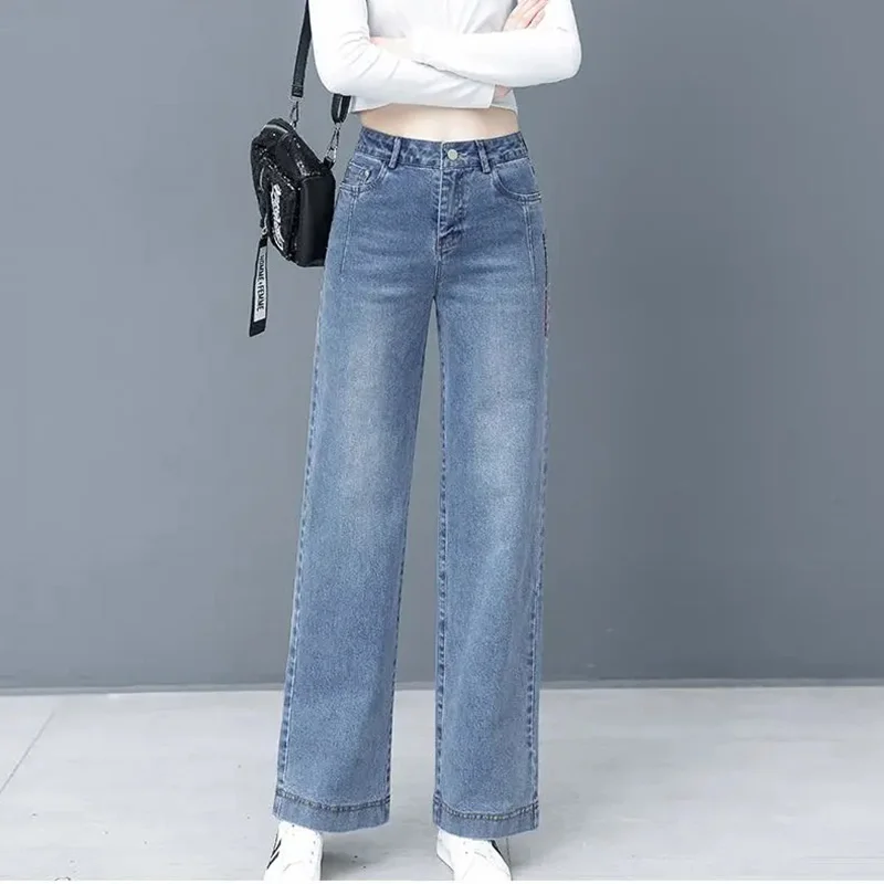 wide leg blue jean pants