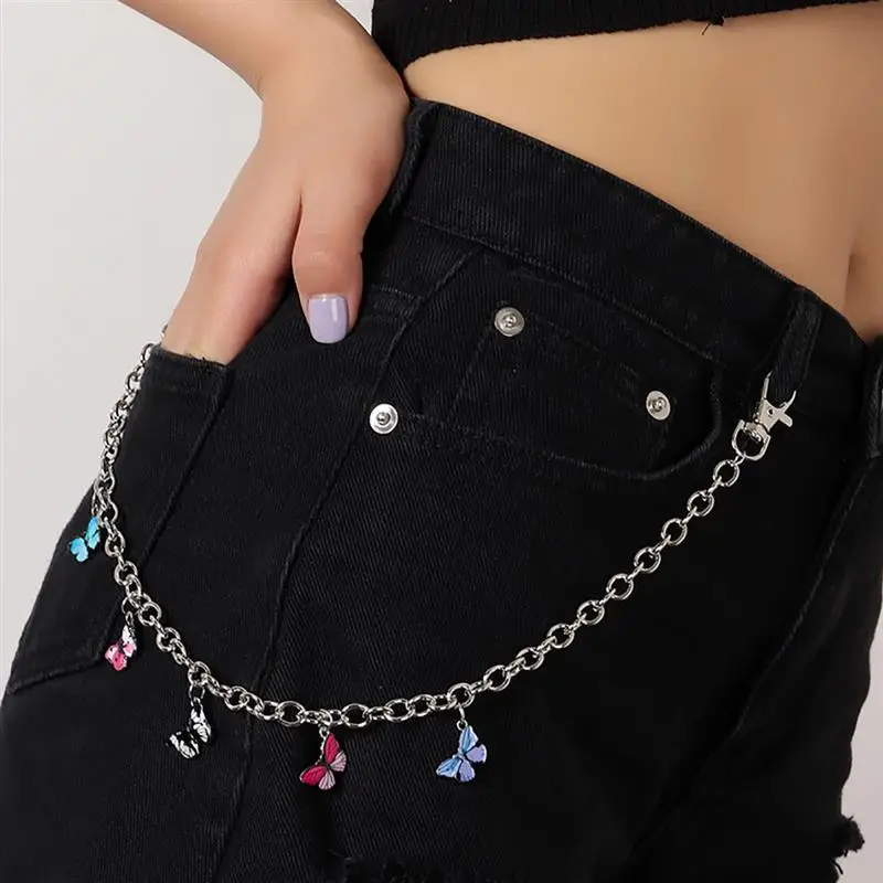 Fashion Hip Hop Pants Chain Secure Travel Wallet Chain Pants Chain Creative Butterfly Punk Style Pocket Chain for Women