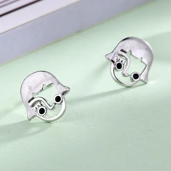 

925 Sterling Silver Piercing Girl Head Charm Stud Earrings for Women Girls Wedding Party Femme Jewelry pendientes eh1413