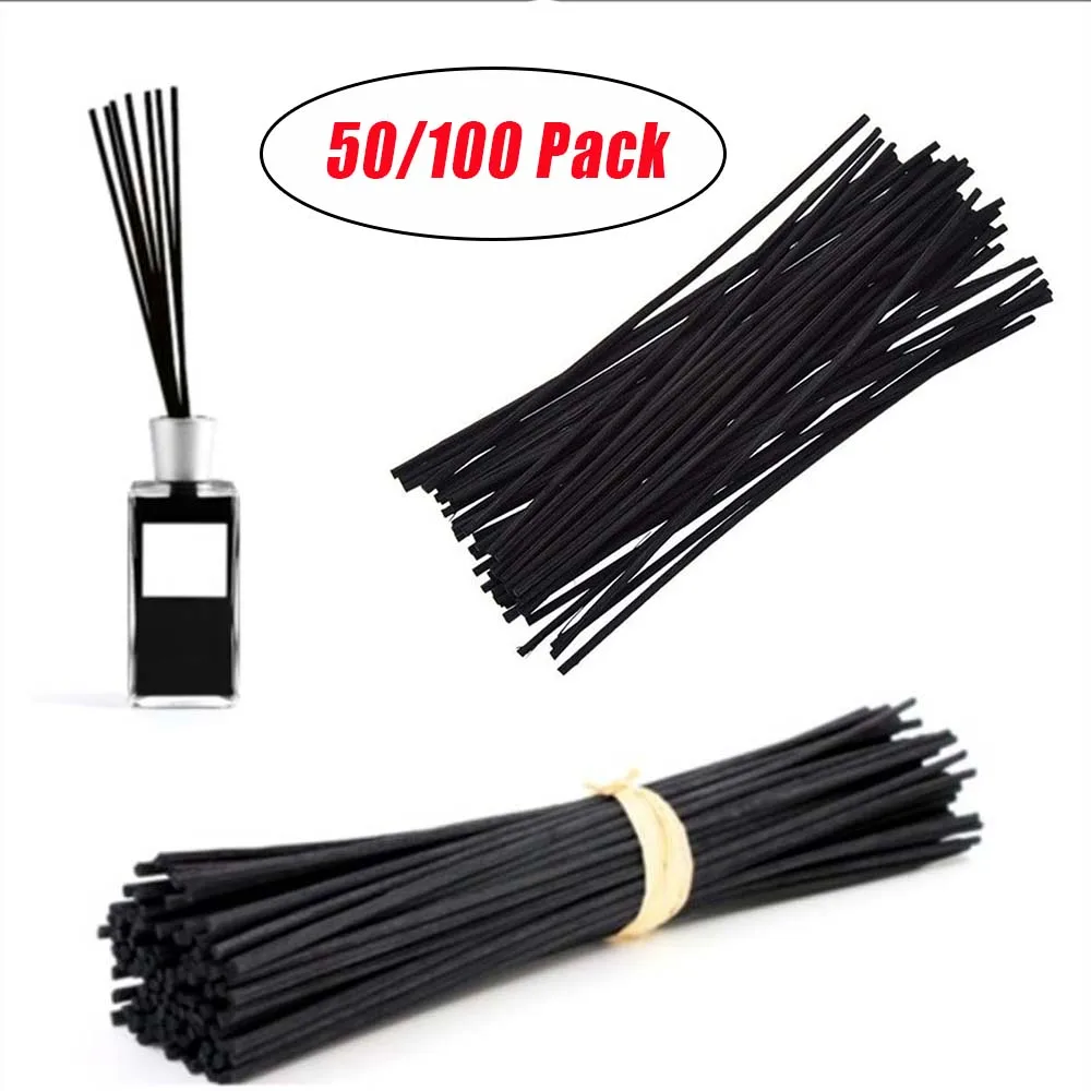 

Hot 50/100 Pcs Black Rattan Reed Diffuser Sticks Replacement Fiber Essential Oil 20cm 3mm