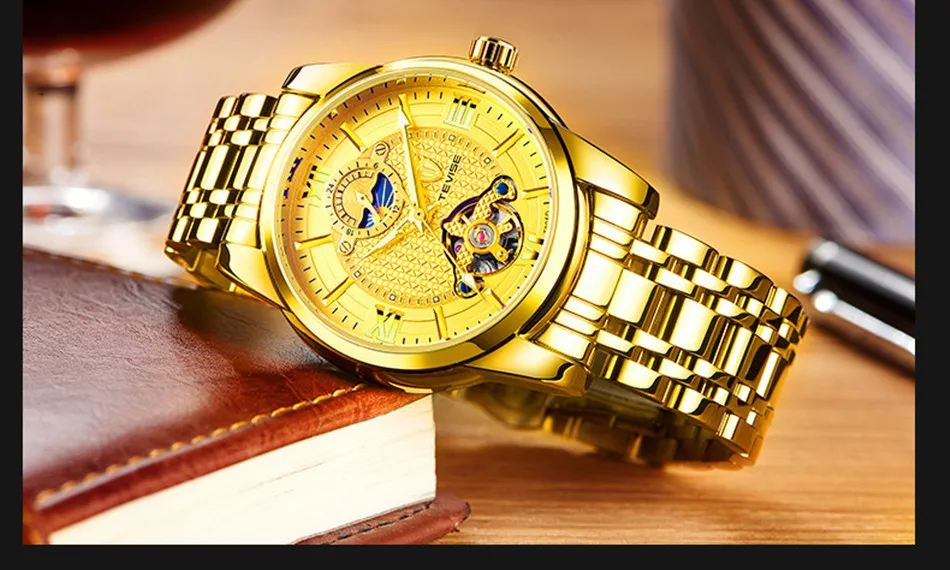 Роскошные Брендовые мужские часы автоматические механические часы TEVISE мужские деловые водонепроницаемые часы с скелетом Toubillon