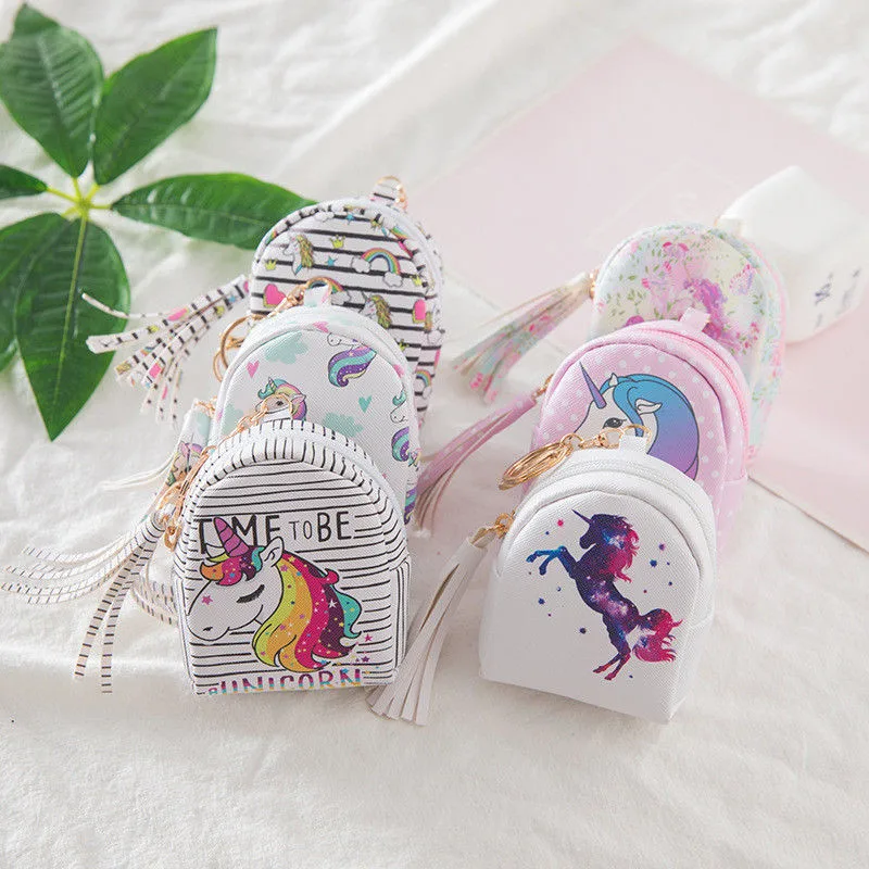 

Creative Girl Unicorn Purses Mini Bag Digital Printing Design Tassel Pendant Rainbow Horse Coin Purse Key Card Bag Wholesale