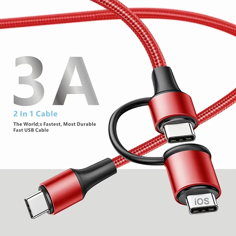 2 in 1 60W Type-C USB C PD Cable Charging Wire for Notebook Charger USB C Data Wire PD Fast Charge USBC Kabel for iPhone iPad 3A android charger cord Cables