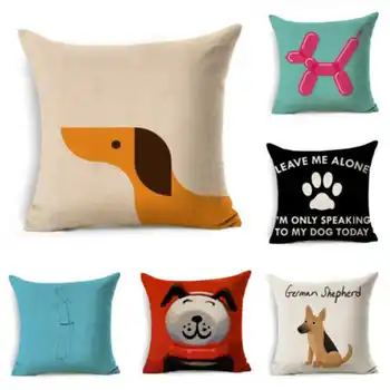 

Cartoon Animal Dog Pattern Cotton Linen Pillowcase for Home Office Seat Decor Sofa Waist Cushion Cover 18''