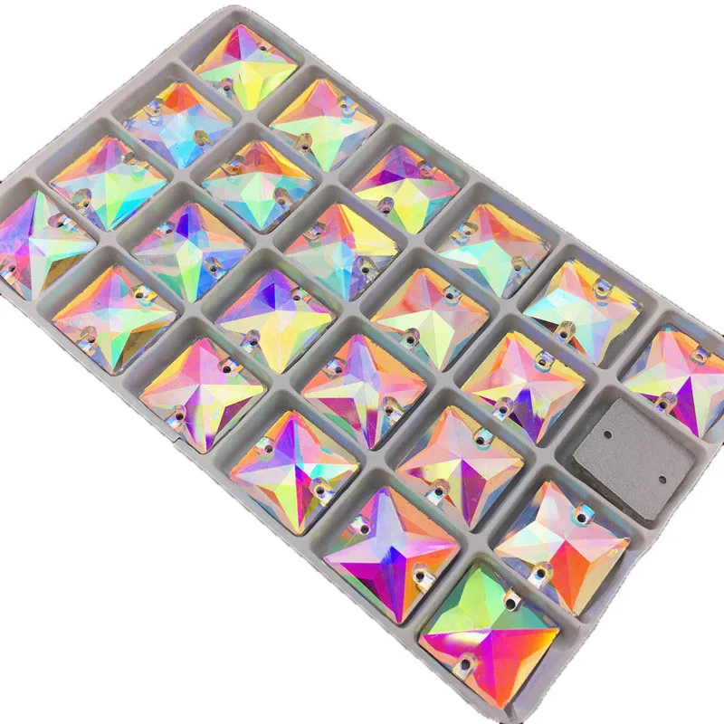 Sew on Rhinestones Crystal AB Square 8,10,12,14,16,22 mm Flatback for Dress Craft