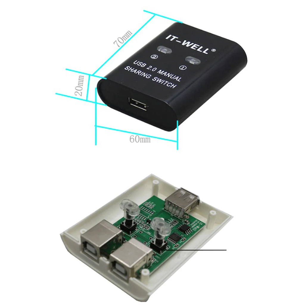 USB 2.0 Manual Sharing Switch KVM Selector 2 Port HUB For PC Scanner Printer