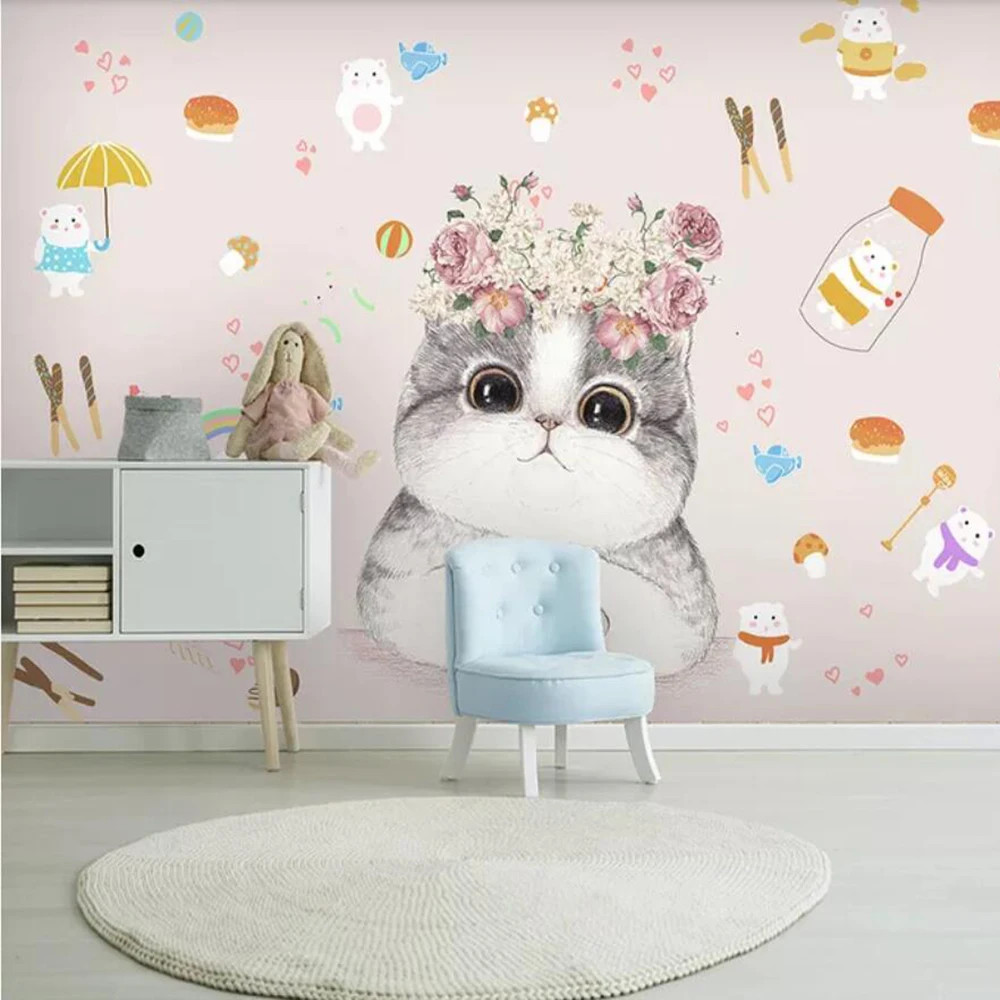

Dropship Custom 3D Wallpaper Mural Modern Minimalist Cartoon Kitten Flower Children Room Background Wall Decoration Wallpaper