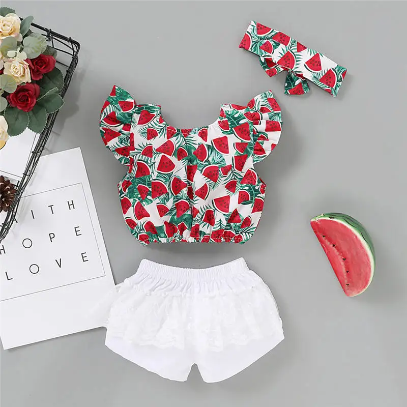2020 summer new watermelon print baby girl clothes set (3)