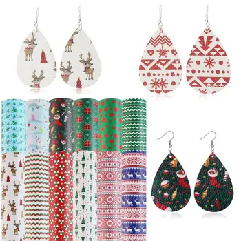 

12Pcs DIY Christmas Themed Printed DIY PU Synthetic Leather Sheet for Earrings Hair Bows and Craft Making 8.2 x 6.3 In
