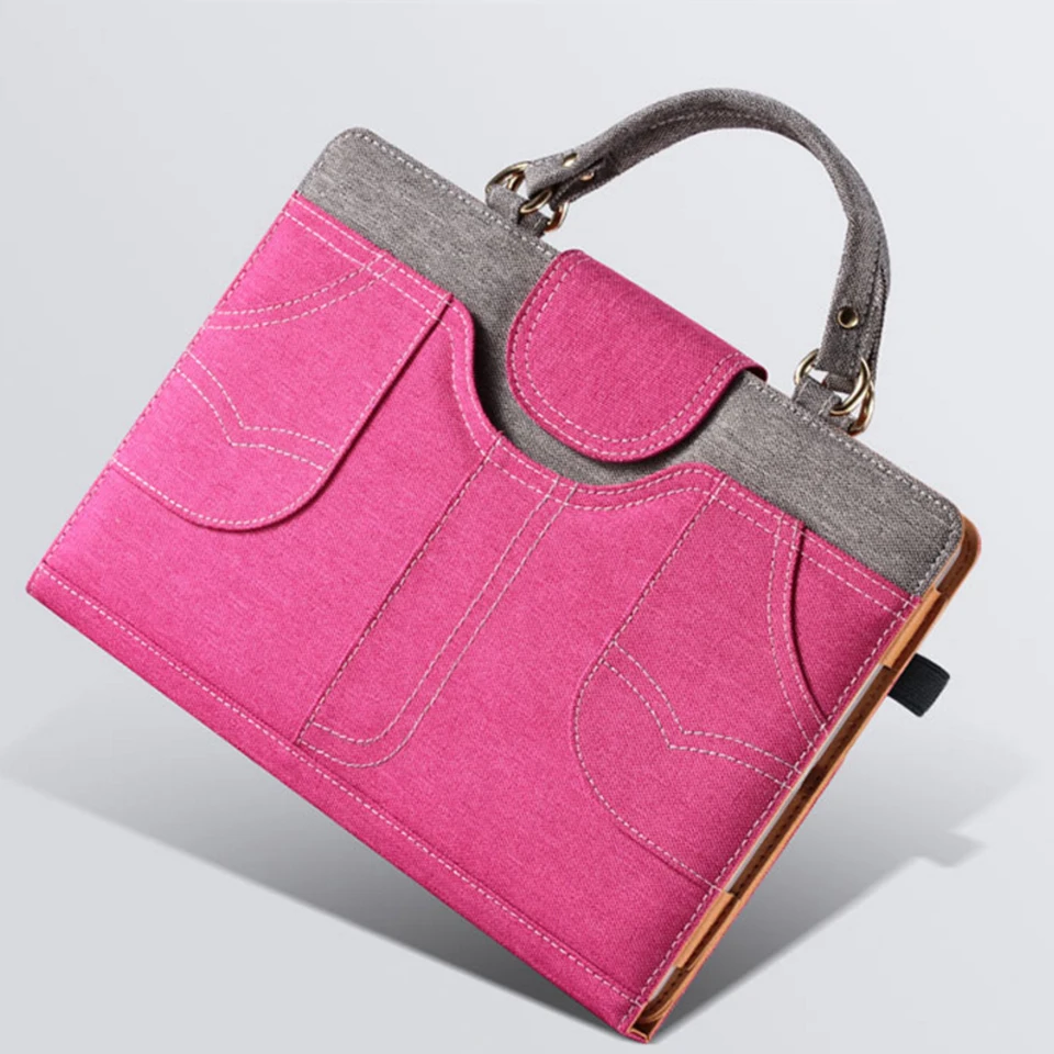 For Ipad 234 Portable Handbag Leather Case Denim Clamshell Multi-Angle Support Mini Smart Flip Case