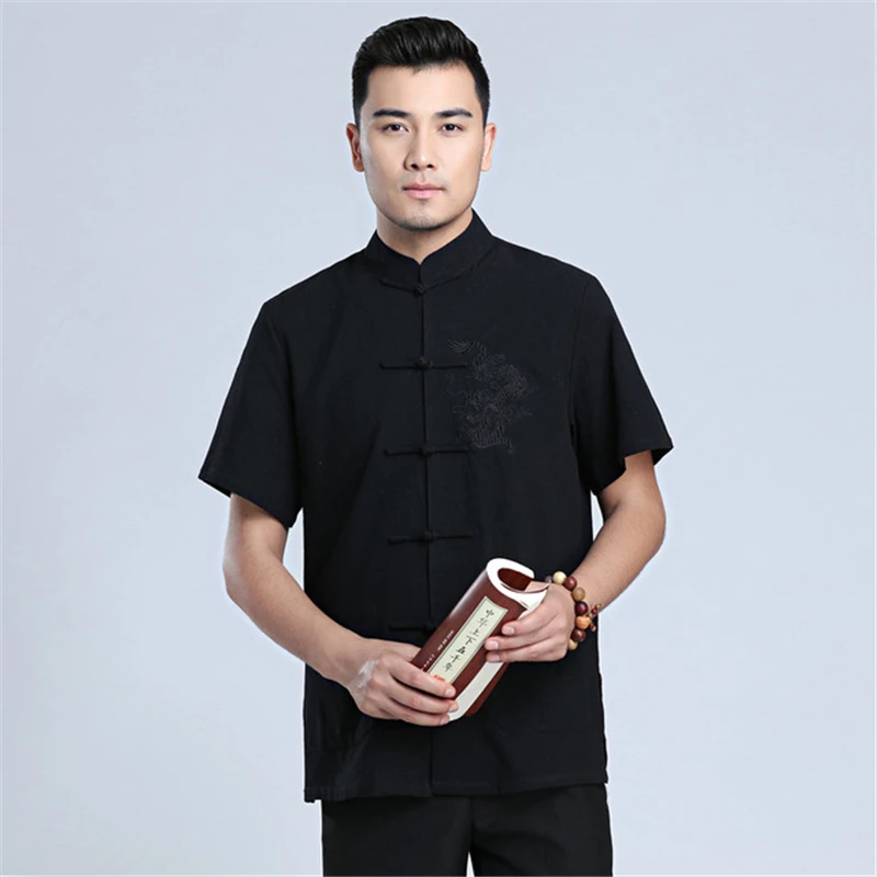 Men's Shirt New Summer High Quality Tang Suit Chinese Tunic Style Hanfu Retro Embroidery With Pockets Tai Chi | Тематическая